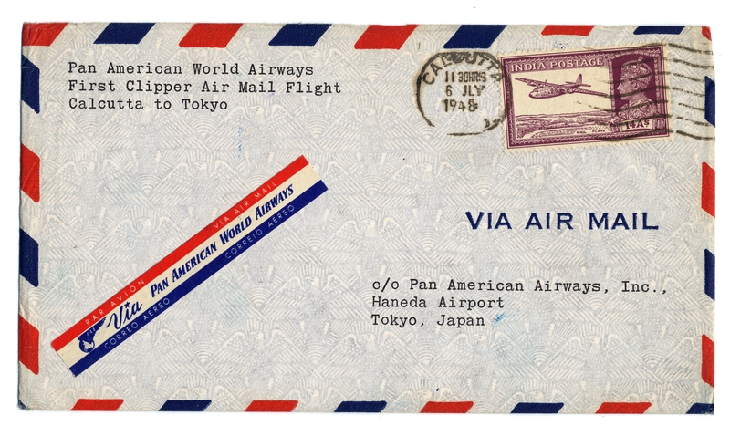 Image: airmail flight cover: Pan American World Airways, Calcutta - Tokyo route