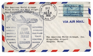 Image: airmail flight cover: Pan American World Airways, San Francisco - Rangoon route