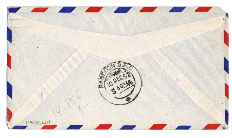 Image: airmail flight cover: Pan American World Airways, San Francisco - Rangoon route