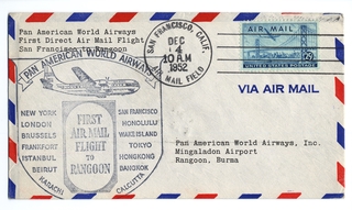Image: airmail flight cover: Pan American World Airways, San Francisco - Rangoon route