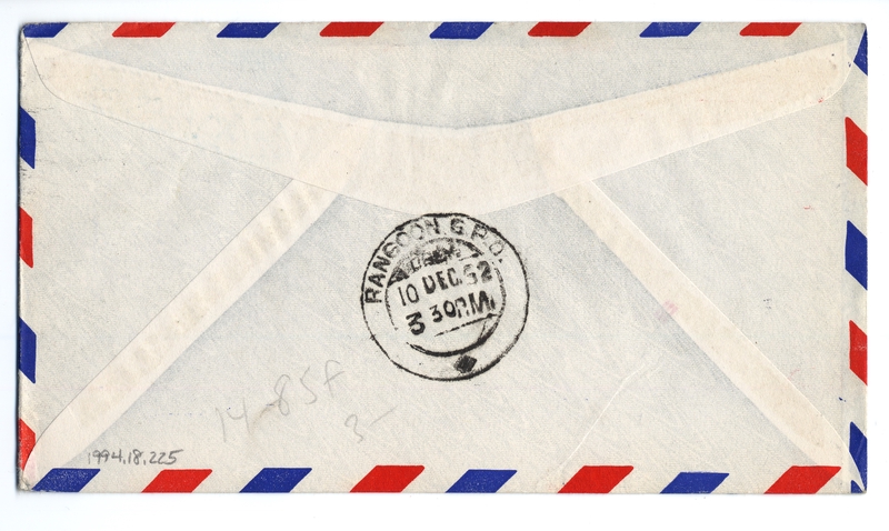 Image: airmail flight cover: Pan American World Airways, San Francisco - Rangoon route