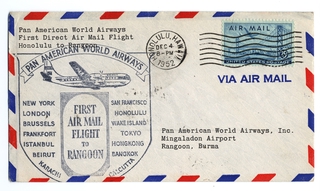 Image: airmail flight cover: Pan American World Airways, Honolulu - Rangoon route