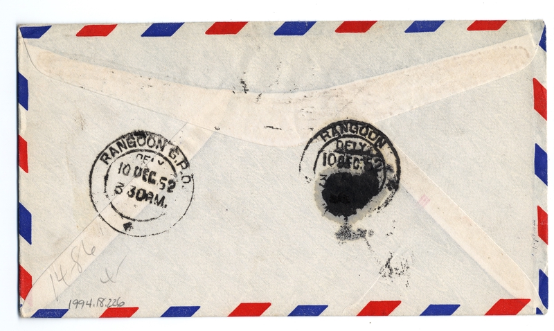 Image: airmail flight cover: Pan American World Airways, Honolulu - Rangoon route