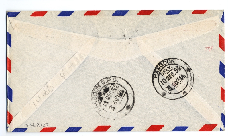 Image: airmail flight cover: Pan American World Airways, Honolulu - Rangoon route
