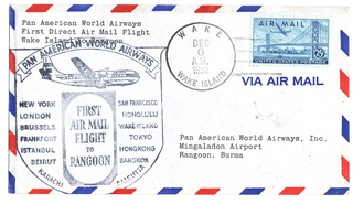 Image: airmail flight cover: Pan American World Airways, Wake Island - Rangoon route