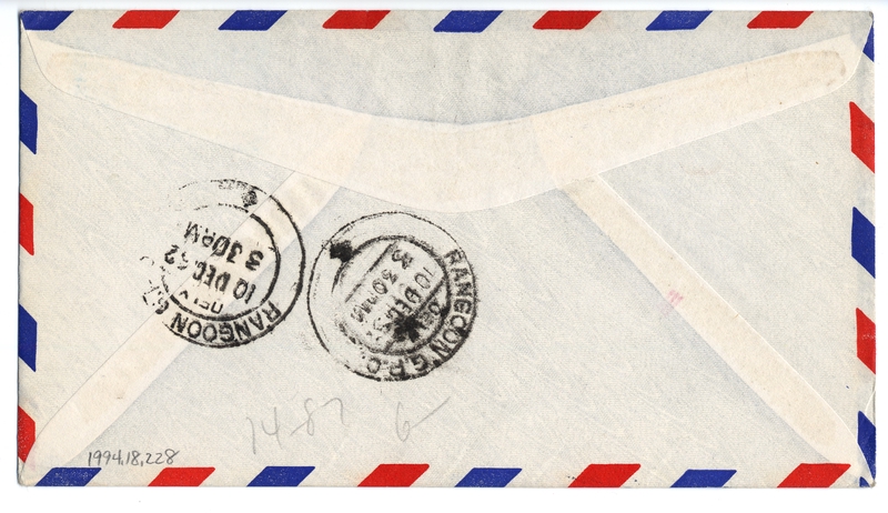 Image: airmail flight cover: Pan American World Airways, Wake Island - Rangoon route