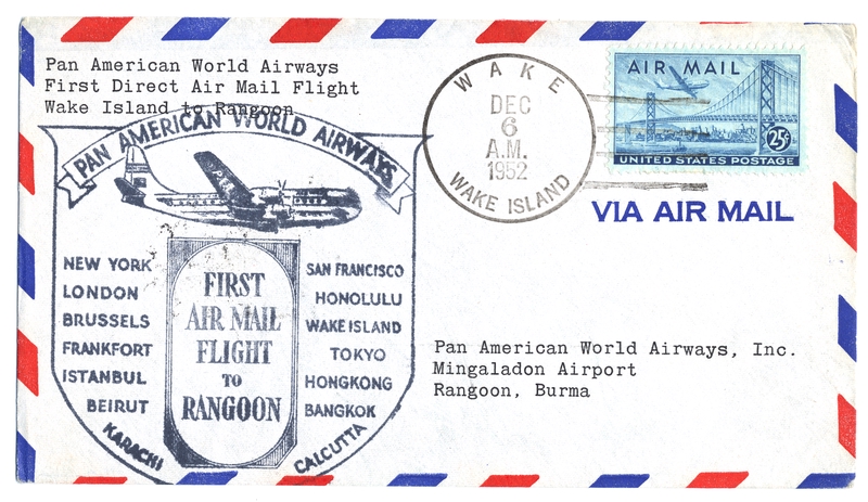 Image: airmail flight cover: Pan American World Airways, Wake Island - Rangoon route