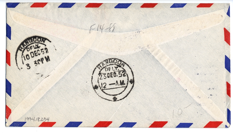 Image: airmail flight cover: Pan American World Airways, Tokyo - Rangoon route