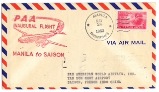 Image: airmail flight cover: Pan American World Airways, Manila - Saigon route
