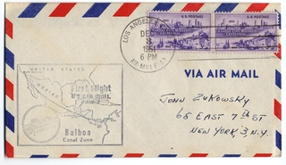 Image: airmail flight cover: United States Air Mail, FAM-5, Los Angeles - Balboa Canal Zone