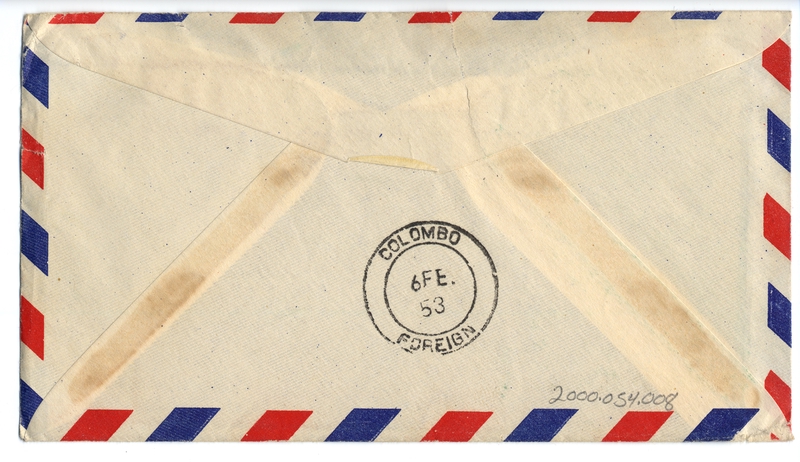 Image: airmail flight cover: United States Air Mail, FAM-27, New York - Colombo, Ceylon route
