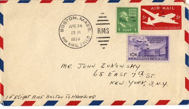 Image: airmail flight cover: Boston - Hamburg route
