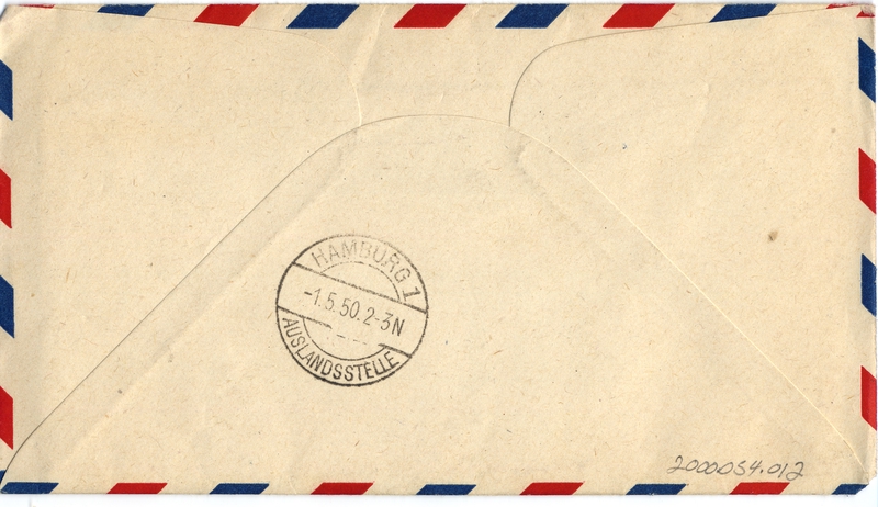 Image: airmail flight cover: Boston - Hamburg route