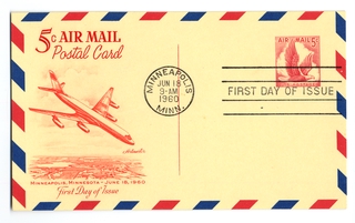 Image: airmail postal card: Five-cent airmail postcard, first day of issue