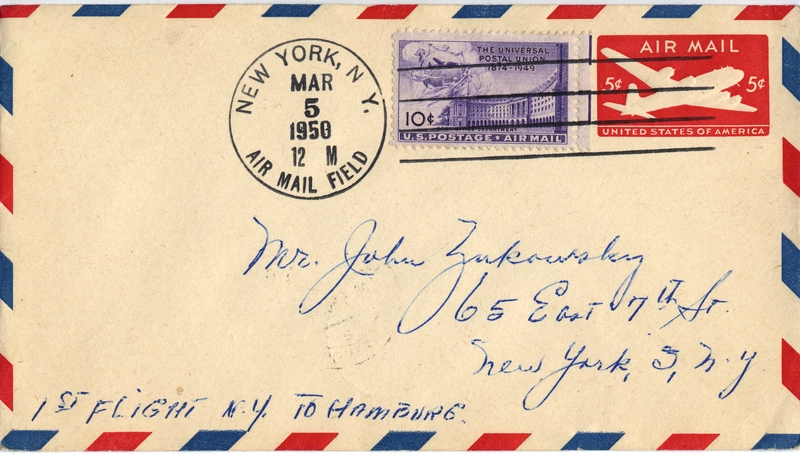 Image: airmail flight cover: New York - Hamburg route