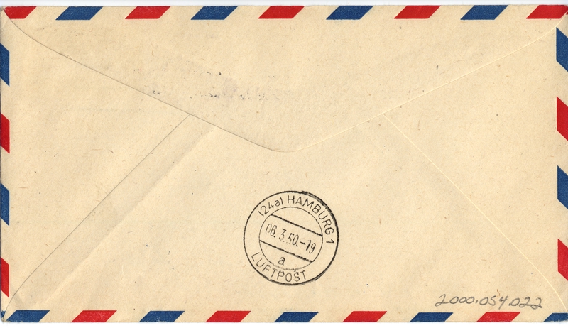 Image: airmail flight cover: New York - Hamburg route