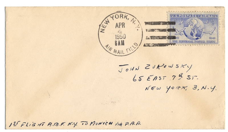 Image: airmail flight cover: Pan American World Airways, New York - Munich route