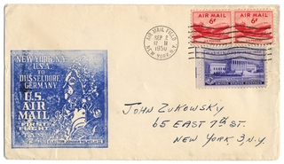 Image: airmail flight cover: United States Air Mail, FAM-24, New York - Dusseldorf route
