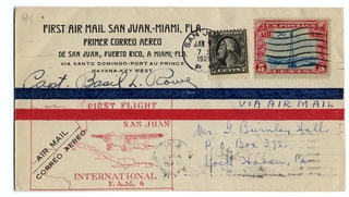 Image: airmail flight cover: United States Air Mail, FAM-6, first airmail flight, San Juan, Puerto Rico - Miami route, Captain Basil Rowe