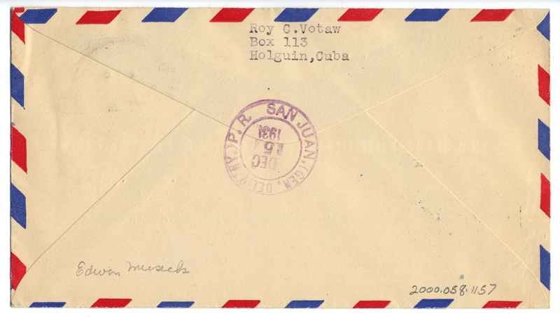 Image: airmail flight cover: Pan American Airways, first airmail flight, Cuba - Puerto Rico route, Edwin Musick