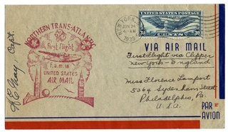 Image: airmail flight cover: First airmail flight, FAM-18, northern trans-Atlantic route