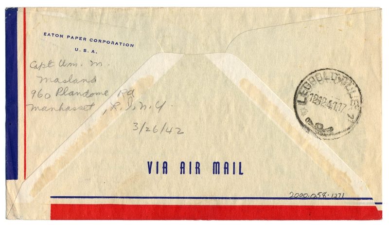 Image: airmail flight cover: United States Air Mail, first airmail flight, FAM-22, Miami - Leopoldville route