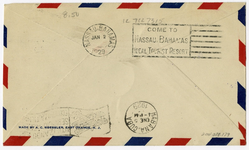 Image: airmail flight cover: First airmail flight, FAM-7, Miami - Nassau route