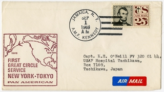 Image: airmail flight cover: Pan American World Airways, first “Great Circle” service, New York - Tokyo route