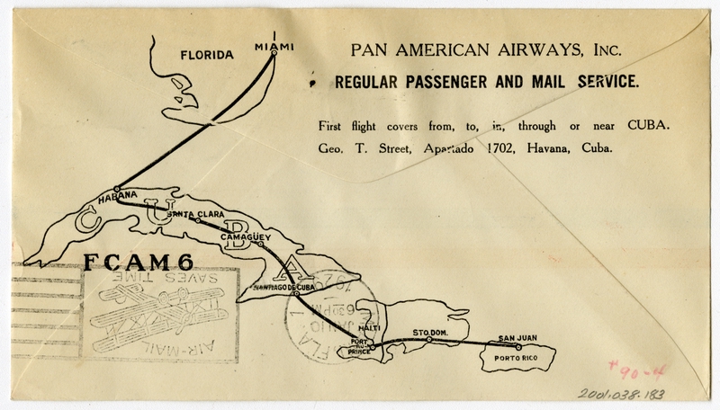 Image: airmail flight cover: Pan American Airways, FAM- 6, Havana - Miami route