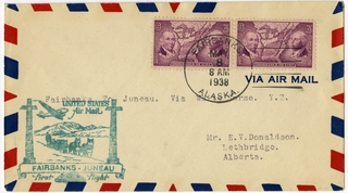 Image: airmail flight cover: United States Air Mail, first airmail flight, Fairbanks - Juneau route