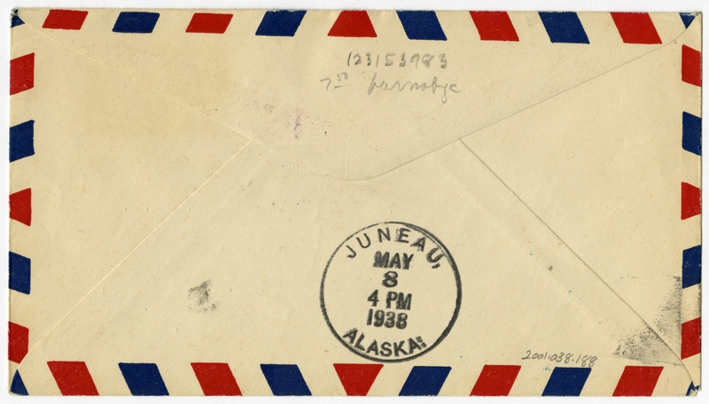 Image: airmail flight cover: United States Air Mail, first airmail flight, Fairbanks - Juneau route