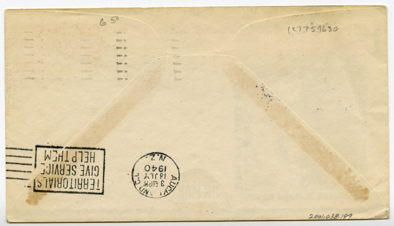 Image: airmail flight cover: United States Air Mail, FAM-19, first airmail flight, San Francisco - New Zealand route