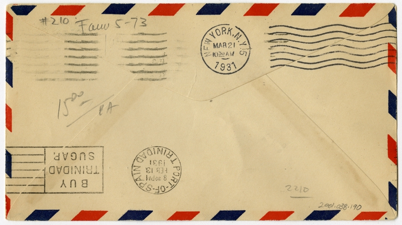 Image: airmail flight cover: First airmail flight, Canal Zone - Trinidad route