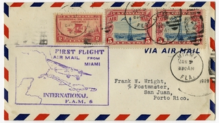 Image: airmail flight cover: First airmail flight, FAM-6, Miami - San Juan route