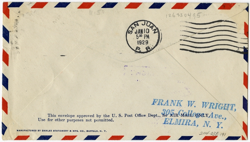Image: airmail flight cover: First airmail flight, FAM-6, Miami - San Juan route