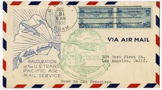 Image: airmail flight cover: Pan American Airways, FAM-14, first transpacific airmail flight, Guam - San Francisco route