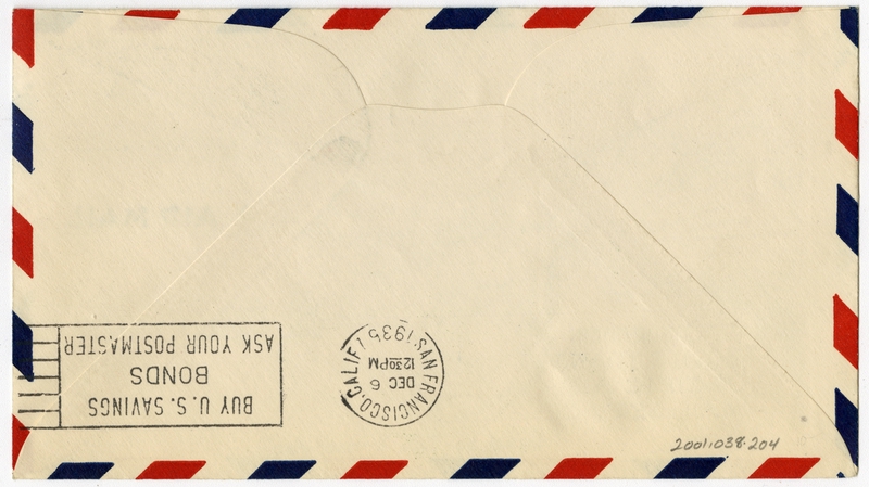 Image: airmail flight cover: Pan American Airways, FAM-14, first transpacific airmail flight, Guam - San Francisco route