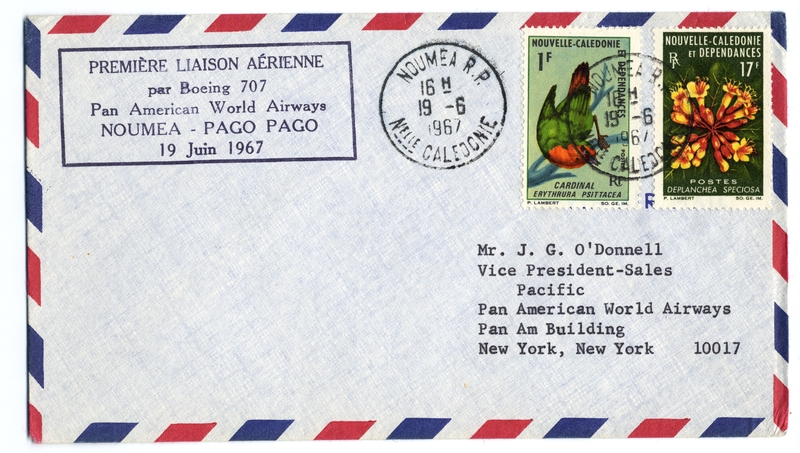 Image: airmail cover: Pan American World Airways, first Boeing 707 service, Noumea (New Caledonia) - Pago Pago (Samoa) route