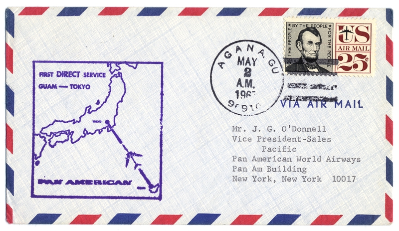 Image: airmail cover: Pan American World Airways, first direct service, Guam - Tokyo