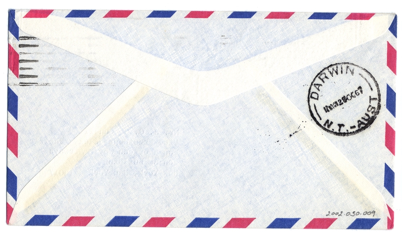 Image: airmail cover: Pan American World Airways, first direct service, Los Angeles - Darwin, Australia