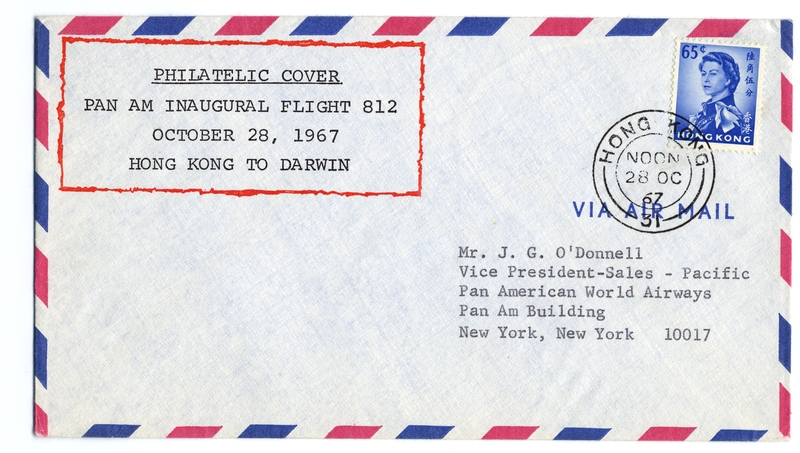 Image: airmail cover: Pan American World Airways, first airmail flight, Hong Kong - Darwin
