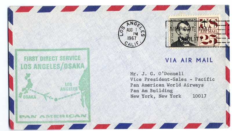 Image: airmail cover: Pan American World Airways, first direct service, Los Angeles - Osaka