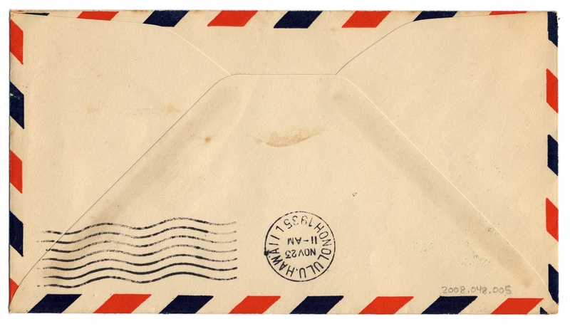 Image: airmail flight cover: Pan American Airways, FAM-14, first transpacific airmail flight, San Francisco (Alameda Airport) to Honolulu route