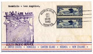 Image: airmail flight cover: United States Air Mail, FAM-19, first airmail flight, Honolulu - Los Angeles route