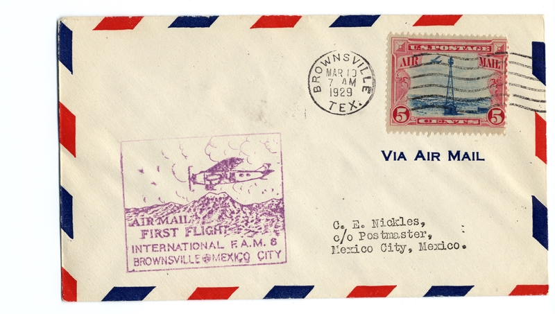 Image: airmail flight cover: FAM-8, Brownsville - Mexico City route