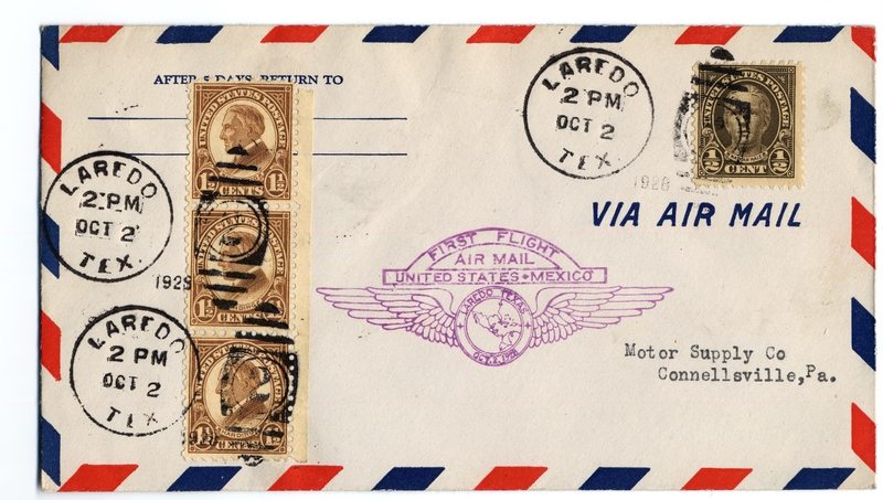 Image: airmail flight cover: First airmail flight, United States - Mexico route