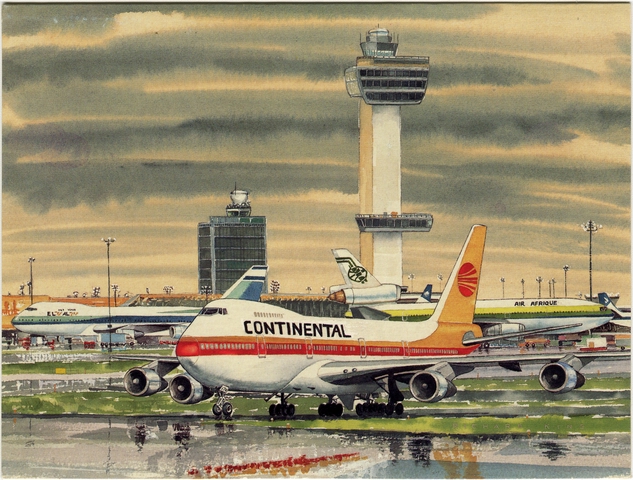 Greeting card: Continental Airlines, Boeing 747