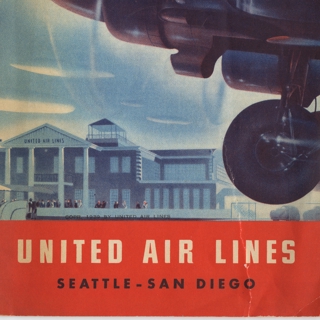 route map: United Air Lines, Seattle to San Diego route
