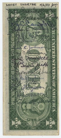 Dollar bill: Pan American Airways, "Short snorter"