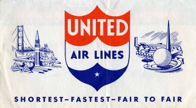 Ticket jacket and ticket stub: United Air Lines, 1939 World’s Fair